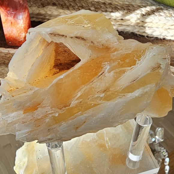 Yellow Glowing Angel Wing Calcite Specimen With Cave 5.0" 2.22lbs - Picture 4 of 16